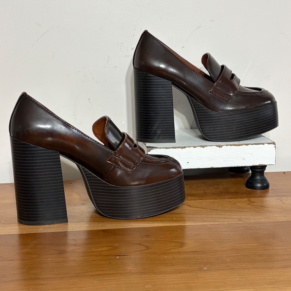 Madden Girl Cherilyn Brown Platform Penny Loafers Block Heel Y2K Vintage 7M